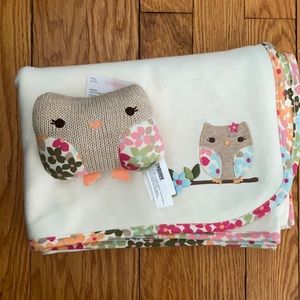 *vintage* Gymboree flower owl blanket and knit owl rattle newborn gift set